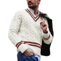 Autumn/Winter Men's V-Neck Striped Colorblock Sweater