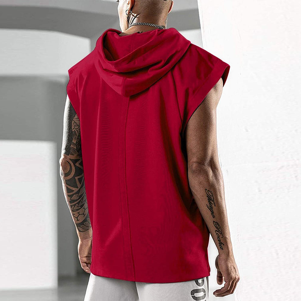 Diggetty Summer fitness pullover sports sleeveless vest with hood men's vest