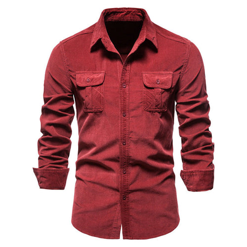 Diggetty Corduroy Men's Business Shirt Slim Fit Casual Shirt